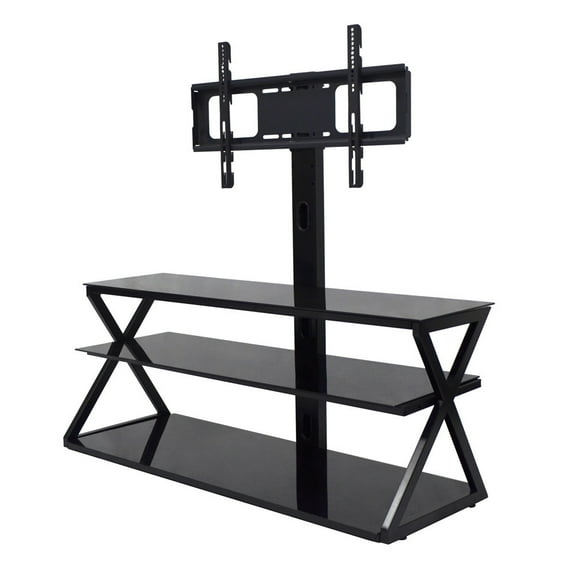 Ktaxon Swivel Floor TV Stand Mount 3 Tier Tempered Glass Shelf for 32 37 40 42 46 47 50 55 60 65"