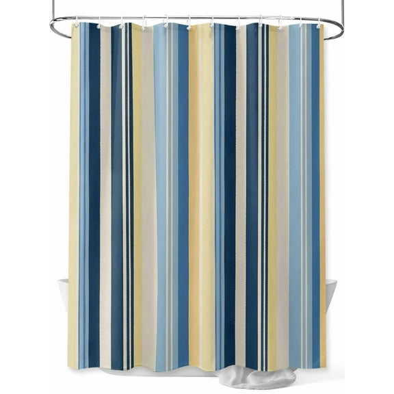 Fsddascl Blue Yellow Striped Shower Curtain Set - Long 72" x 84" Washable Bathtub Curtain with 12 Hooks, Farmhouse Stripes Vintage Waterproof Fabric Stall Shower Curtains for Bathroom/Bathtub Décor