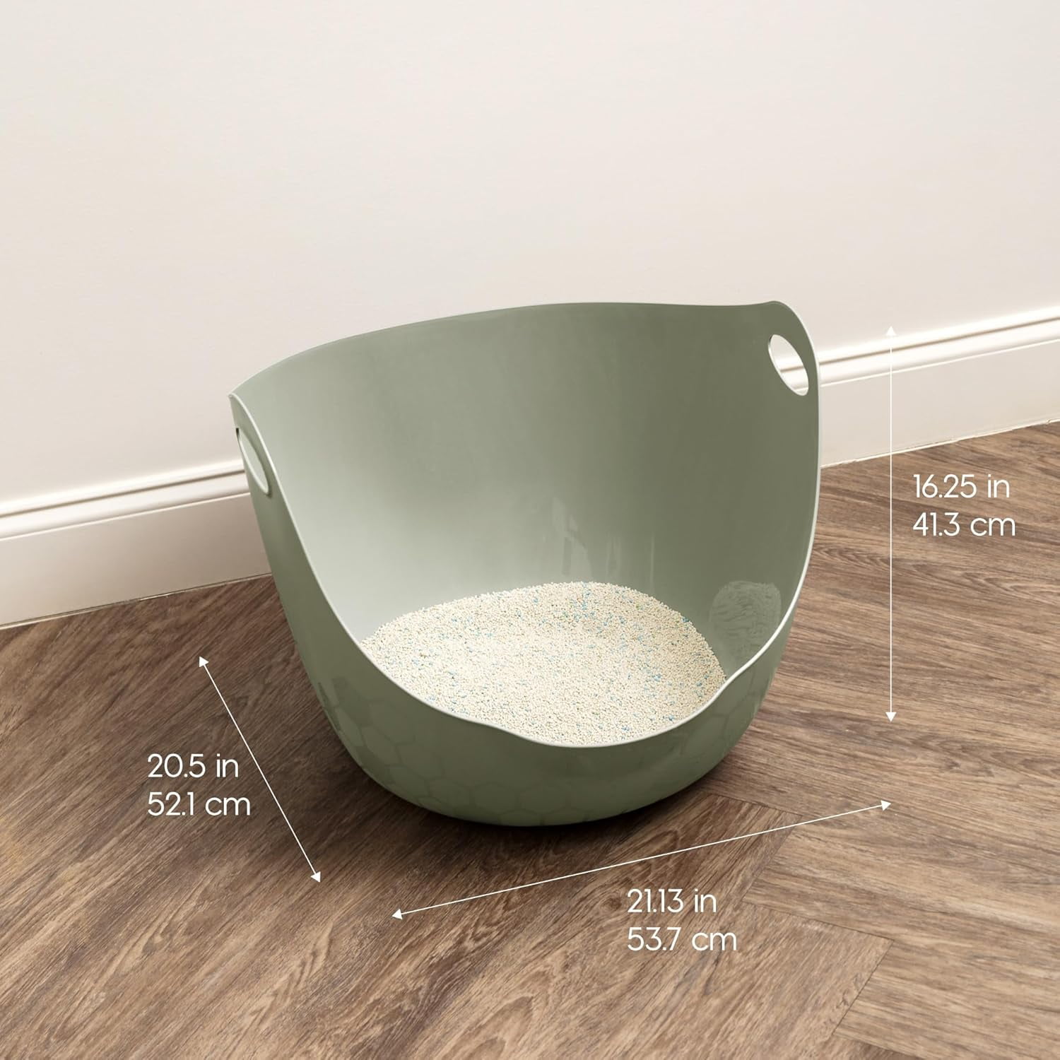 IRIS Cat Litter Box with High Walls and Handles, Made with Flexible Plastic, Sage Green
