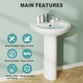 thumbnail image 2 of Kselythan Ceramic Pedestal Sink, 21"x17" Pedestal Sink, Ceramic Pedestal Bathroom Sink With Overflow and Pre-Drilled Hole, 2 of 8