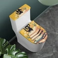 thumbnail image 2 of COEQINE Toilet Lid Cover and Toilet Tank Cover Breathable Easy to Clean Replacement with a 2-Piece Toilet Cover Set, Black Cat Book Floral Leaf Yellow, 2 of 7