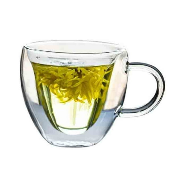 Heart Shaped Clear Glass Coffee Mugs, 180/240ml Double Walled Drinking Cups with Handle
