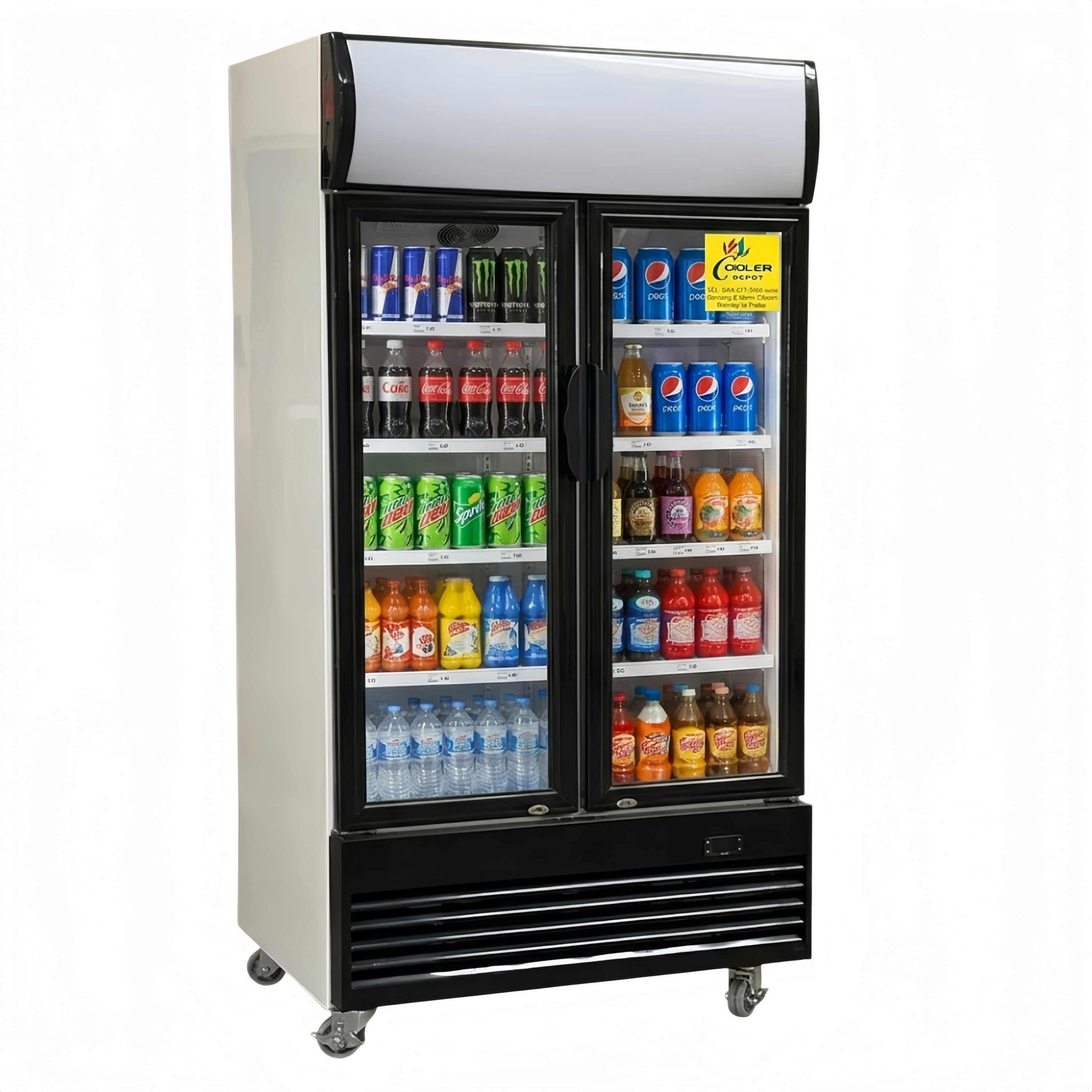 NSF 36 in. Commercial Two-Door Beverage Display Refrigerator, 18 Cu. Ft. Retail Refrigerator, Beverage Cooler with LED Lighting, Double-Layer Glass Door