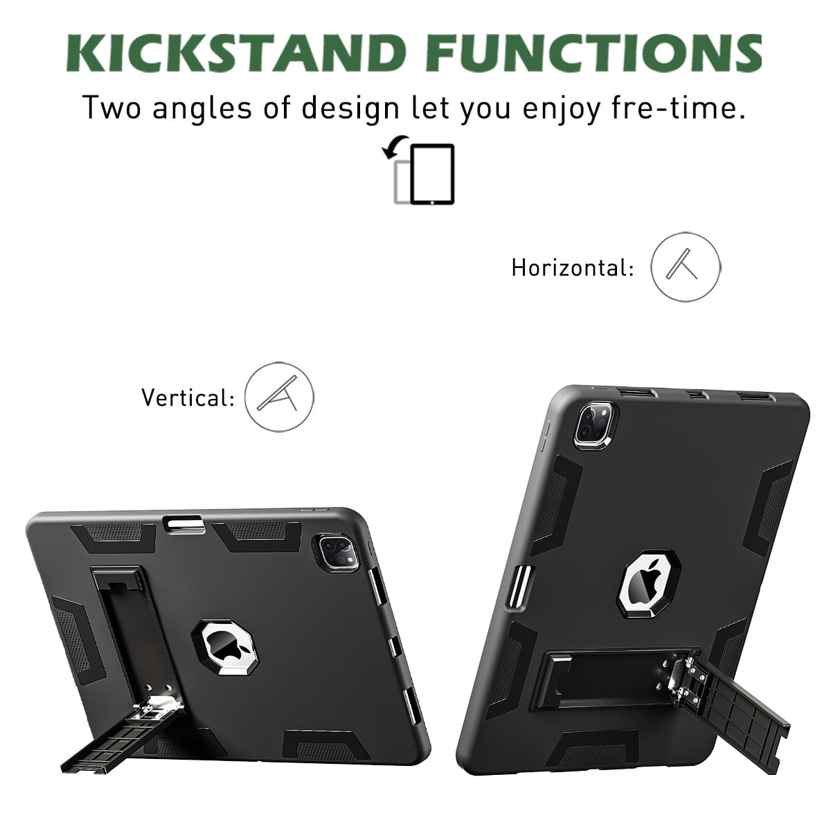 For iPad Pro 12.9 Inch 6th Generation(2022) Case Rugged Kickstand Pencil Storage Heavy Duty Protective Cover (Black)