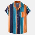 thumbnail image 5 of Mens 2 Piece Summer Vacation Outfit Set Striped Printed Short Sleeve Button Down Shirt And Casual Shorts Lightweight Breathable Beachwear For Daily Party Travel Orange M, 5 of 8