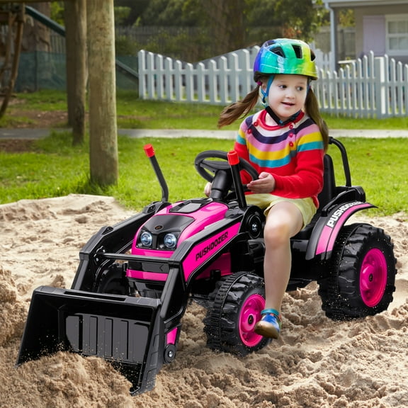 Aosom 6V Kids Ride on Excavator, Rechargeable Battery Powered Electric Ride on Construction Truck w/ High/Low Speed, Sound, Headlights, Pink