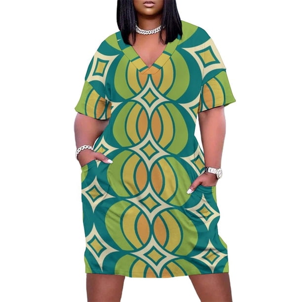 Retro Geometric Globe Pattern 540 Loose Pocket Dress Women's dress short dresses daring