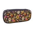 thumbnail image 2 of Picia Sunflowers Mushrooms Pattern Large Capacity PU Leather Pencil Case Organizer Pen Marker Holder Double Zipper Storage Bag Big Pencil Pouch for College Office, 2 of 6