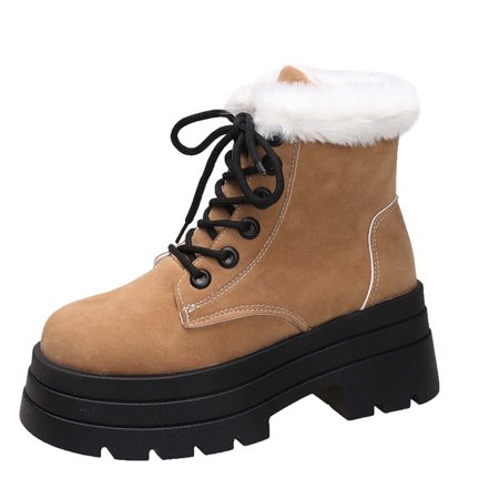 

Lovskoo 2024 Women s Wedges Ankle Boots Round Toe Platform English Style Plus-Size Suede Thick Sole Boots Lace-Up Cotton Ankle Boots Khaki