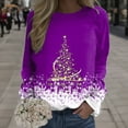 thumbnail image 2 of Fiaer Christmas Sweatshirts Women Xmas Tree Snowflake Graphic Long Sleeve Pullovers Oversized Crew Neck Holiday Merry Tops Purple XL, 2 of 5