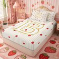 thumbnail image 5 of Meiyoeat Cute Strawberry Initial B Zipper Twin Comforter Sets with Fitted Sheet and 2 Pillowcases, Gold Stripe Print Zipper Bedding Set for Bedroom,4-Piece, 5 of 6