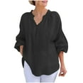 thumbnail image 3 of Ahuyic Short Sleeve Shirts for Women,Summer Plus Size for Women,Women's New Casual Cotton And Linen Cardigan With Three Quarter Sleeves Clear Color Multi-color Women's, 3 of 5