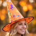 thumbnail image 5 of Halloween Shiny Glitter Satin Pointed Witch Hat with Wide Brim, Wizard Costume Accessory, Eye-catching Headwear for Halloween Party, Holiday Dress Up & Celebrations Orange, 5 of 7