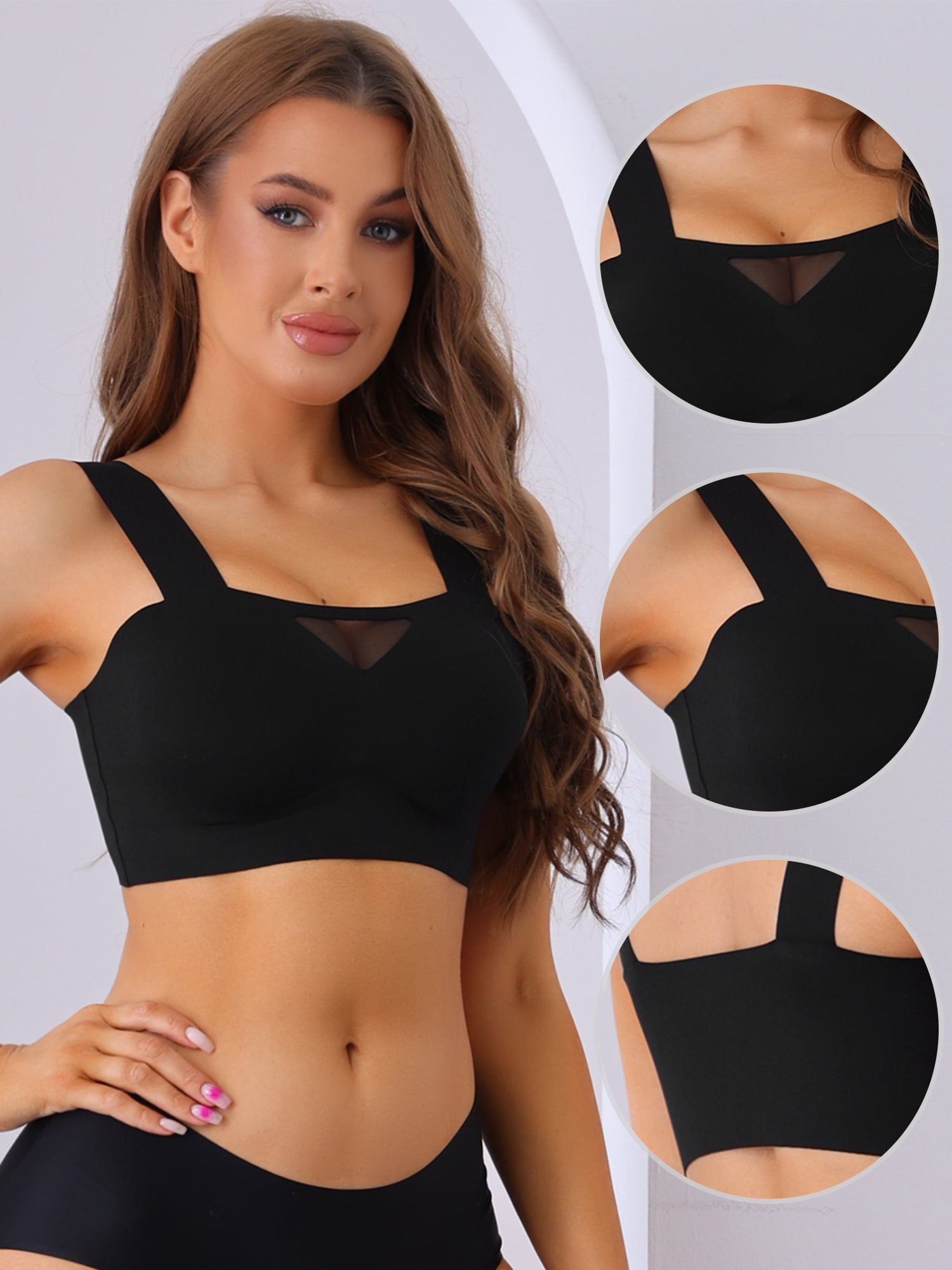Unique Bargains Women's Full-Coverage Mesh Push-Up Comfort Wirefree Bras XL Black