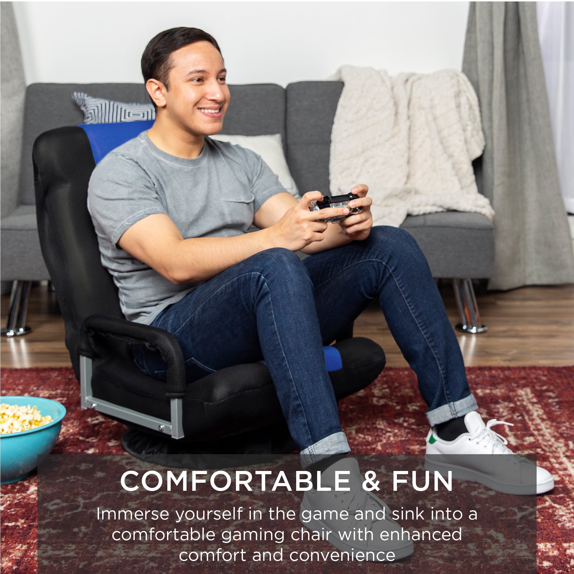 Adjustable 5-Positions Padded Floor Gaming Chair with Back Support Trule Color: Gray Canvas