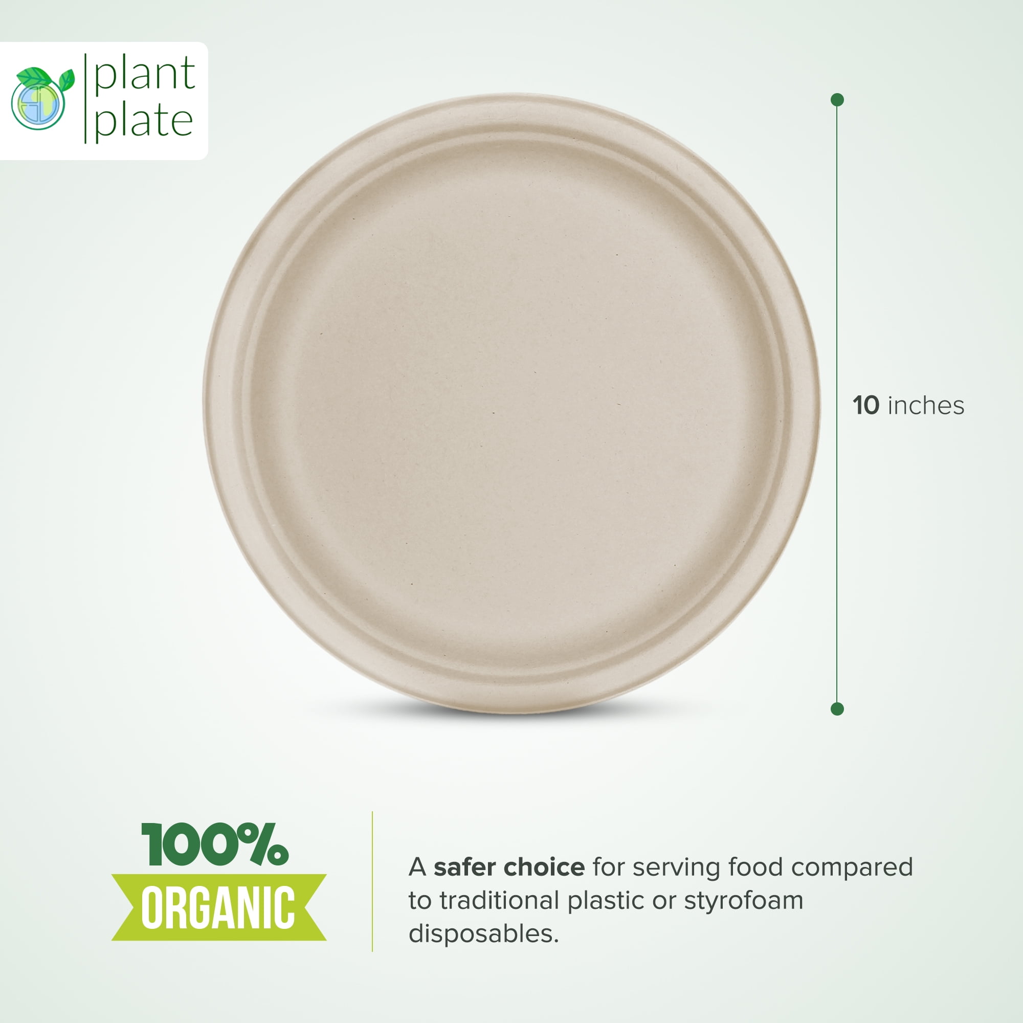 Plant Plate Everyday Solid Print Disposable Paper Plates, 10 Inch, 150 Count
