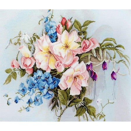 UPC: 4840746044595 | Counted Cross-Stitch Kit Bouquet with Bells BA2362L Needlework Easy Green Pink Blue By Luca-S Flowers