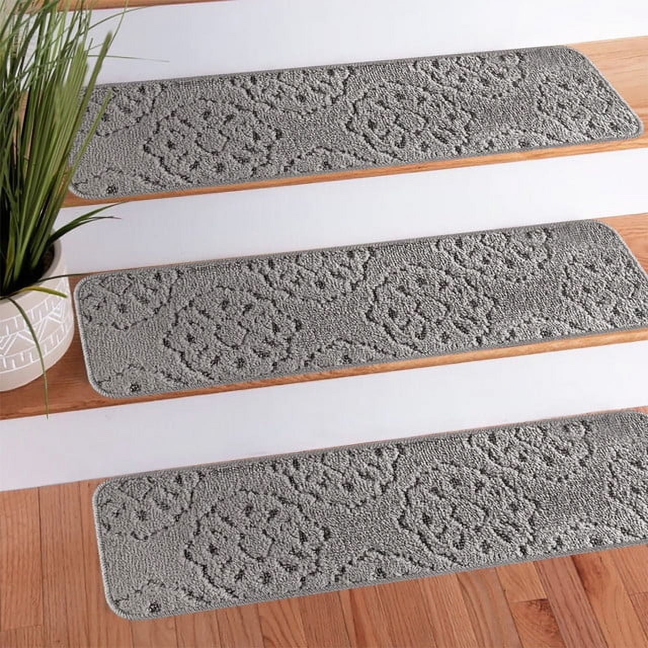 SussexHome Carpet Stair Treads for Wooden Steps - Indoor Staircase Step Treads with Thick Carpet & Pattern Design - Self Adhesive Safety Treads to Prevent Slipping - Pet & Kid-Friendly - 10-Pack