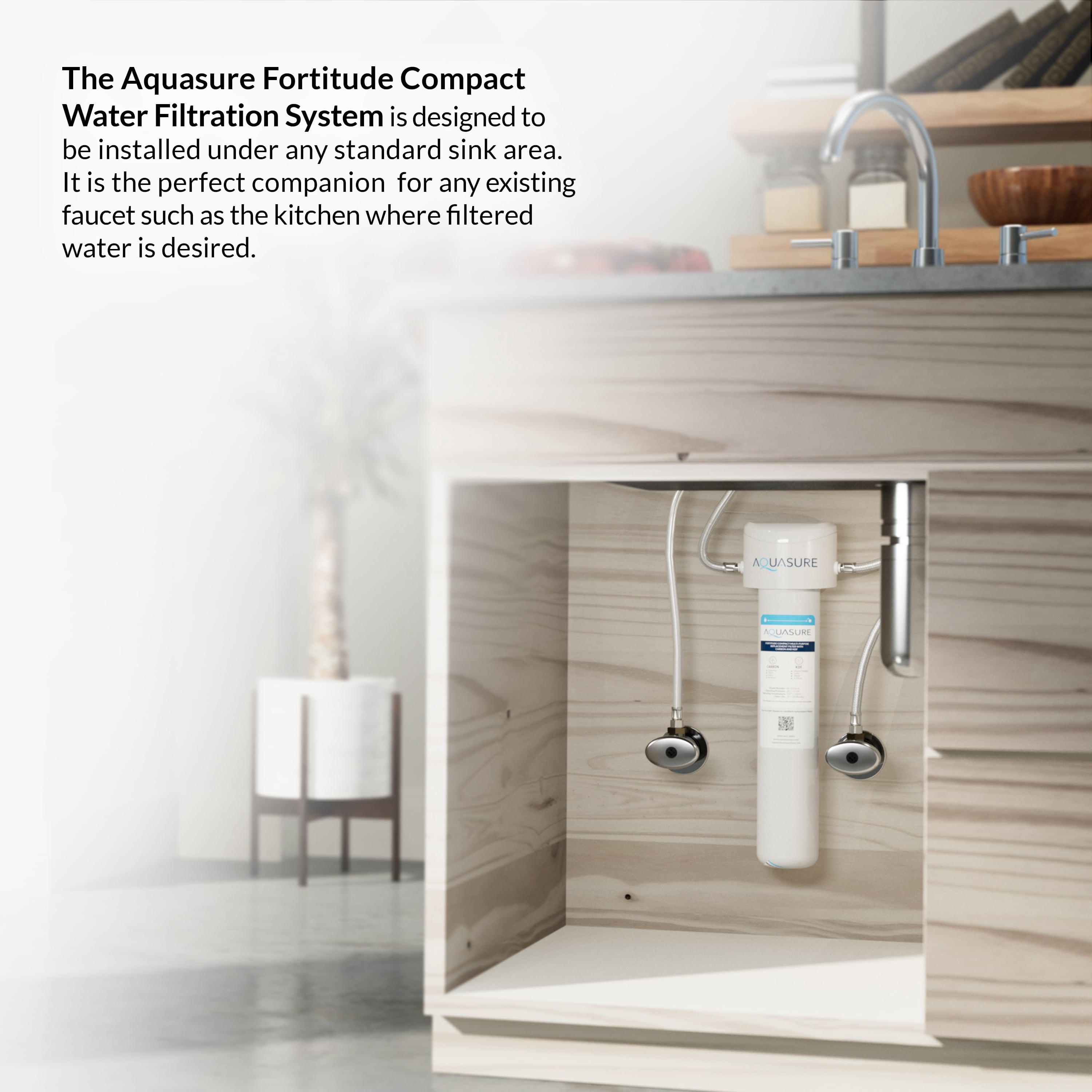 Fortitude Compact Under The Sink Multi-Purpose Water Filtration System with Carbon/KDF and Siliphos Scale inhibiting Media for Reducing Chlorine, Lead, Chemicals, Taste, Odors, and Scale