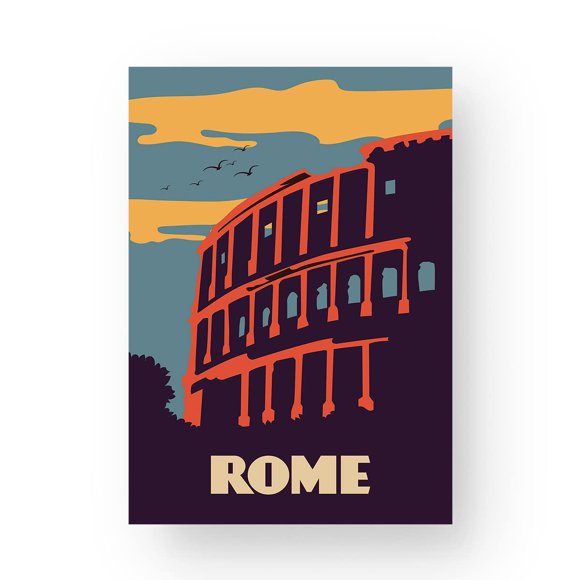 EzPosterPrints - Retro World Famous City Posters - Decorative, Vintage, Retro, Grunge Travel Poster Printing - Wall Art Print for Home Office - Rome, Italy - 24X36 inches