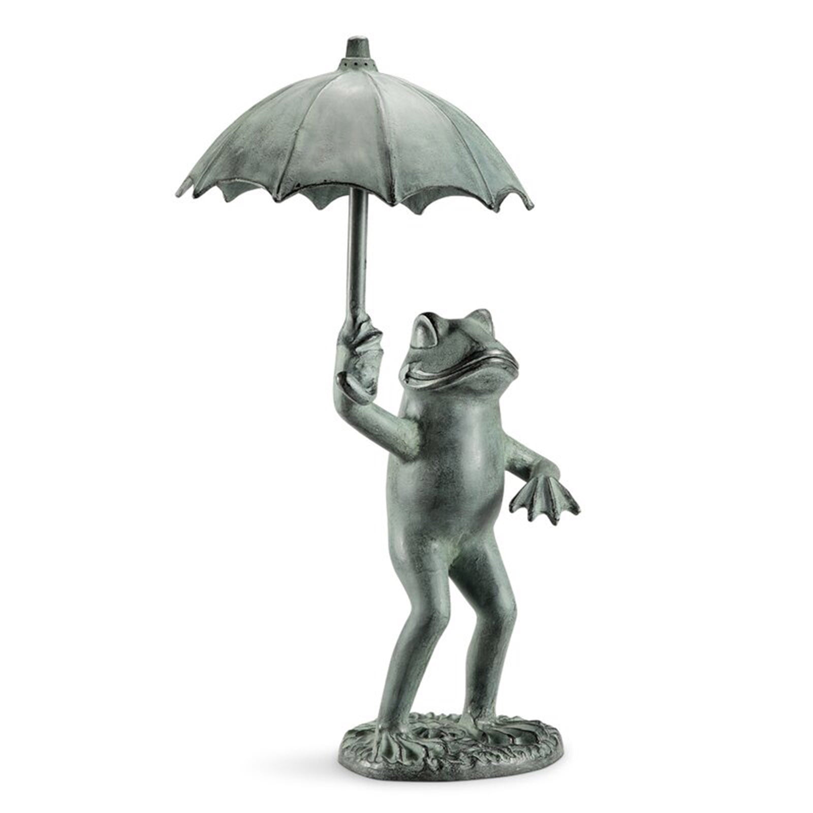 Frog with Umbrella Garden Statue, Whimsical Metal Frog Sculpture Decorative Figurine for Patio, Lawn, Yard & Outdoor Garden Decor