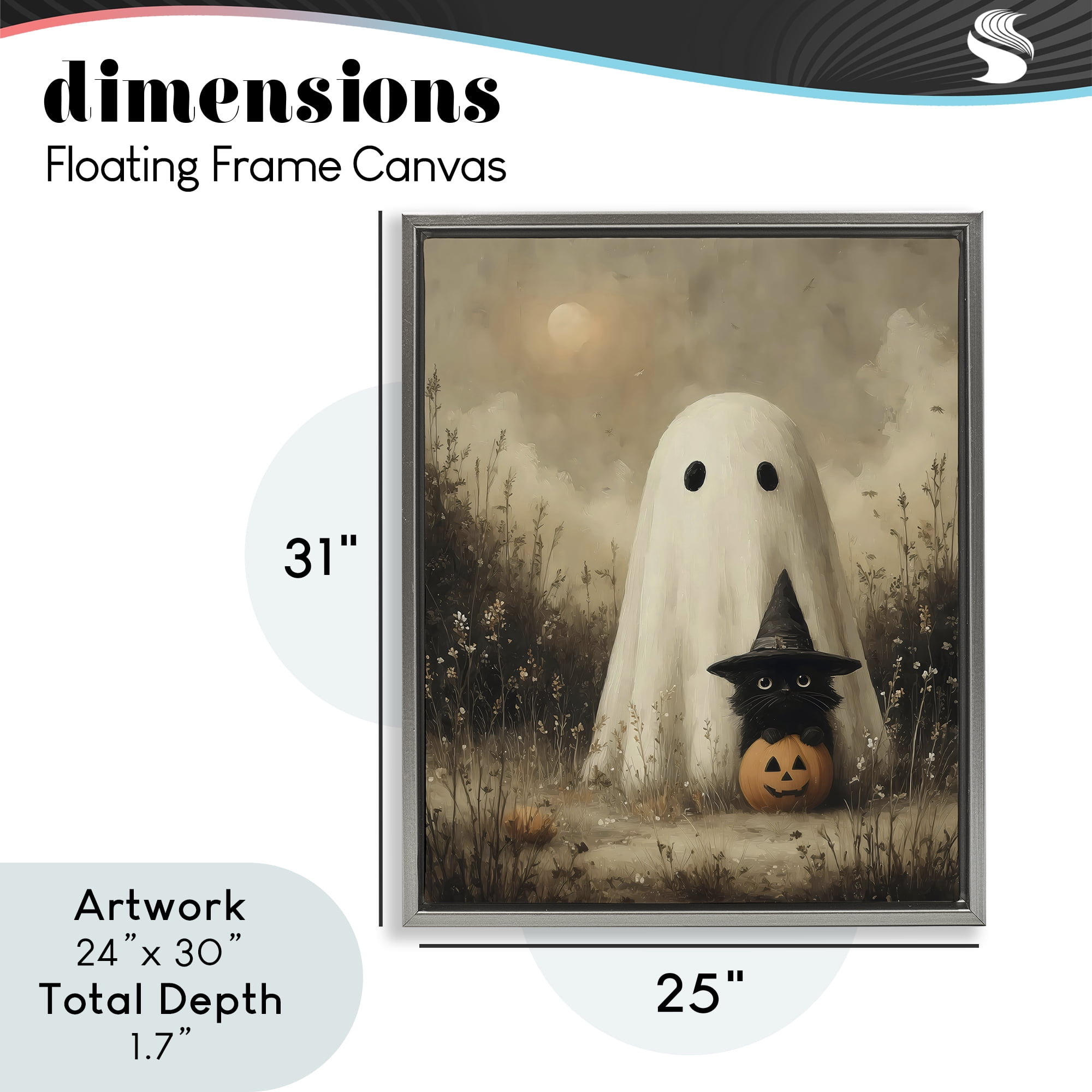 Ghost with Black Kitten Gray Framed Floater Canvas Wall Art, design by Arlington Prints