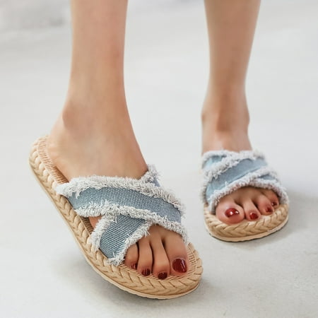 

MIASHUI shoes for women Women s Linen Wedge Sandals Fashion Summer Sandals Denim Cross Women s Beach Sandals