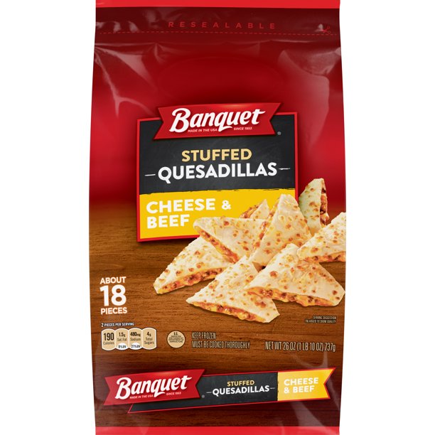 Banquet Cheese and Beef Stuffed Quesadillas Frozen Snack 26 Ounce