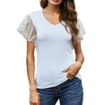 thumbnail image 1 of Camiseta Casual Sonducket para mujer Blanco SG Manga corta Cuello en V Gasa Lentejuelas, 1 of 6