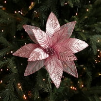 HomeKingdee Poinsettia Flowers - Red Glittered Poinsettia Clip On Ornaments - Christmas Decorations - Decorative Floral Accessories