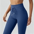 thumbnail image 4 of Women Straight Leggings Bottoms Wide Leg Pants High Waist Stretchy Comfy No Front Seam Yoga Workout Gym Pants (Royal Blue,2XL), 4 of 6
