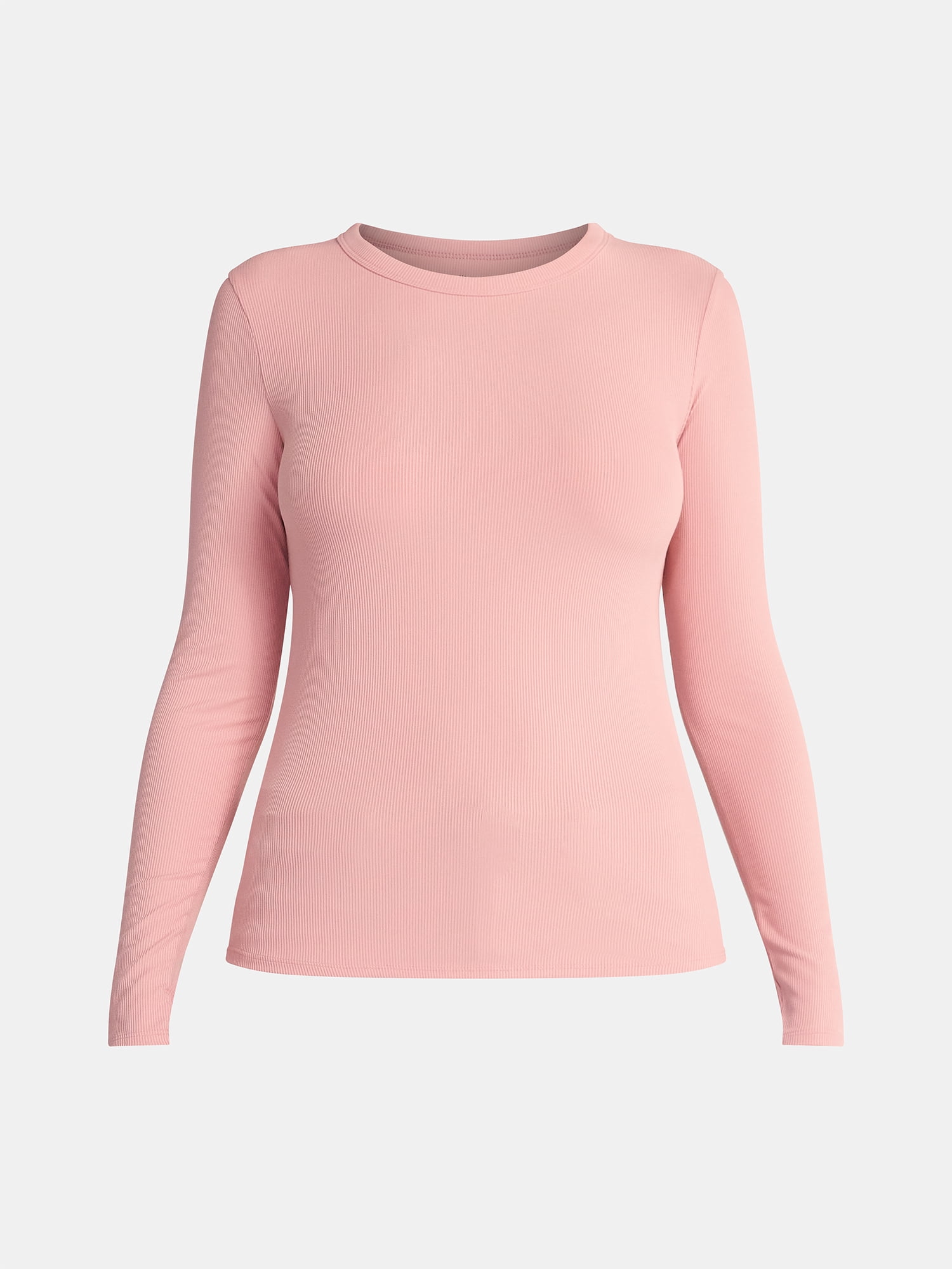 No Boundaries Crew Ribbed Tee with Long Sleeves, Women's