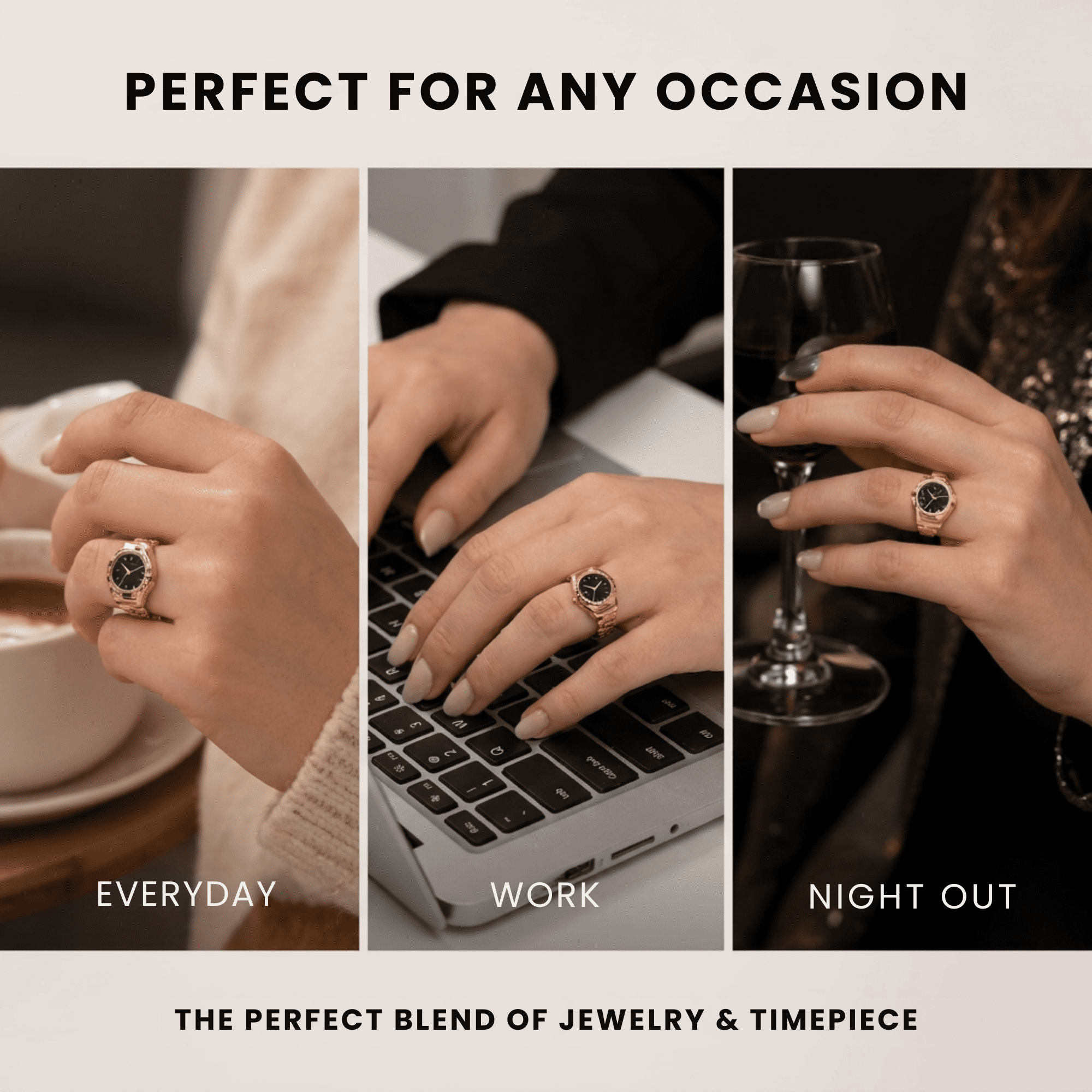Gold Ring Watch for Women – Adjustable Stretch Band Finger Watch with Crystal Dial, Mini Analog Quartz Watch Ring, Fashion Jewelry Timepiece