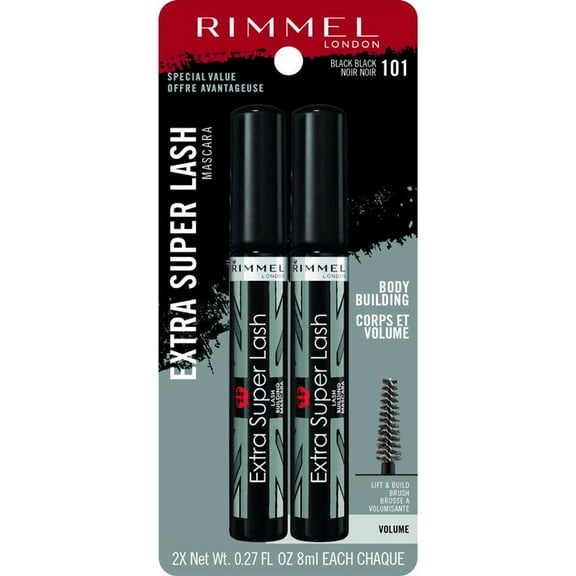 Rimmel London Extra Super Lash Mascara (2 Pack), Black, 0.27 fl oz