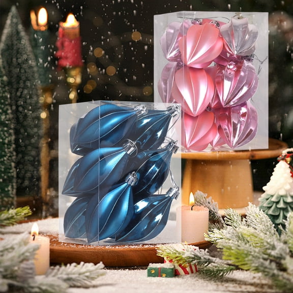 Christmas Ball Ornaments Set | 12 Pcs Decorative Hanging Baubles | Pink Blue Plastic | Durable Lightweight Design | Easy Loop for Tree Table Wall Décor | 5.7x3.77 in