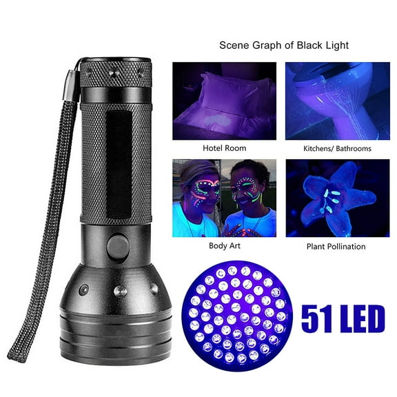 UV Flashlight Black Light, 51 LED 395 nM Ultraviolet Blacklight Detector for Dog Urine, Pet Stains, 1Pcs