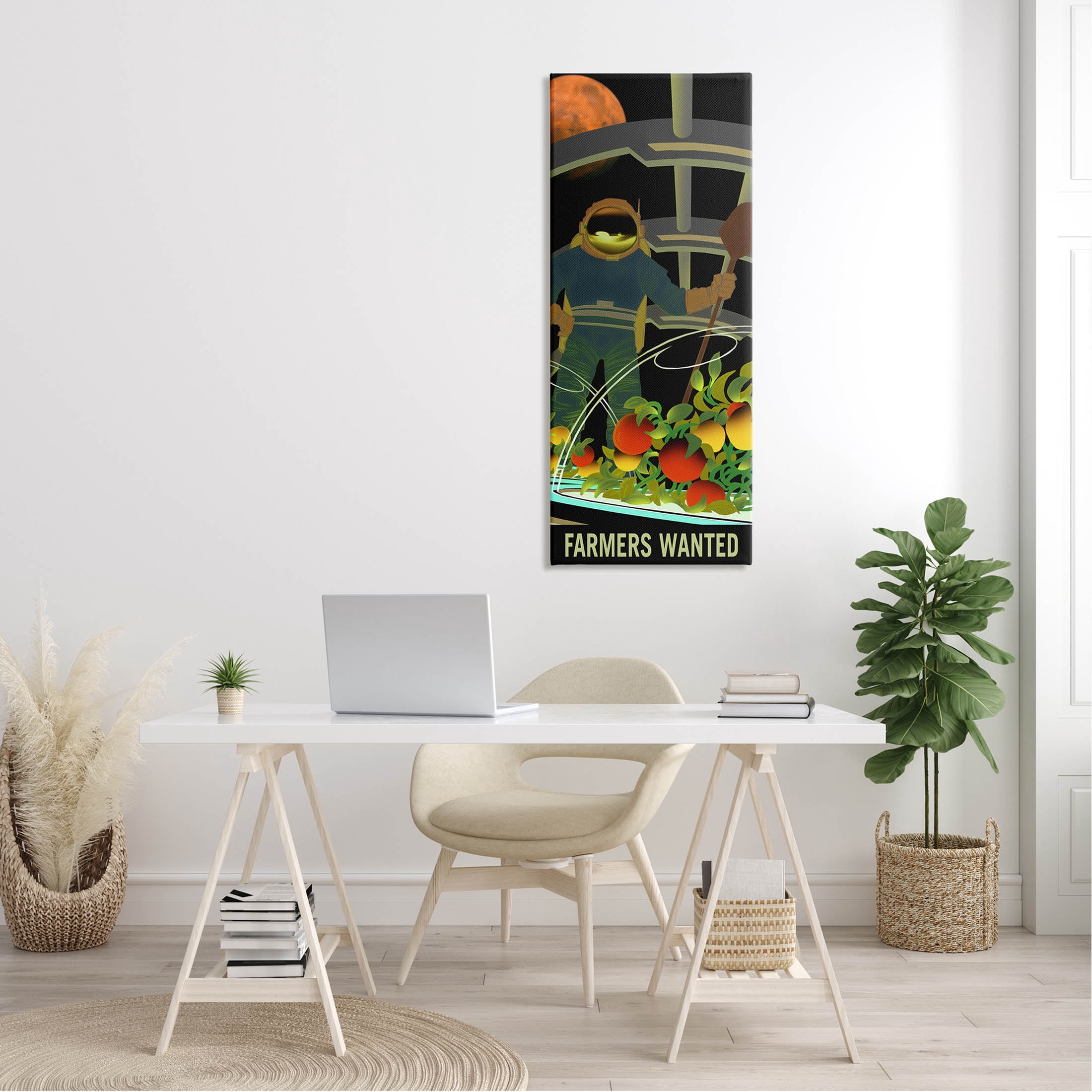 Farmers Wanted Astronaut Moon Art for Kids Graphic Art Gallery Wrapped Canvas Print Wall Art