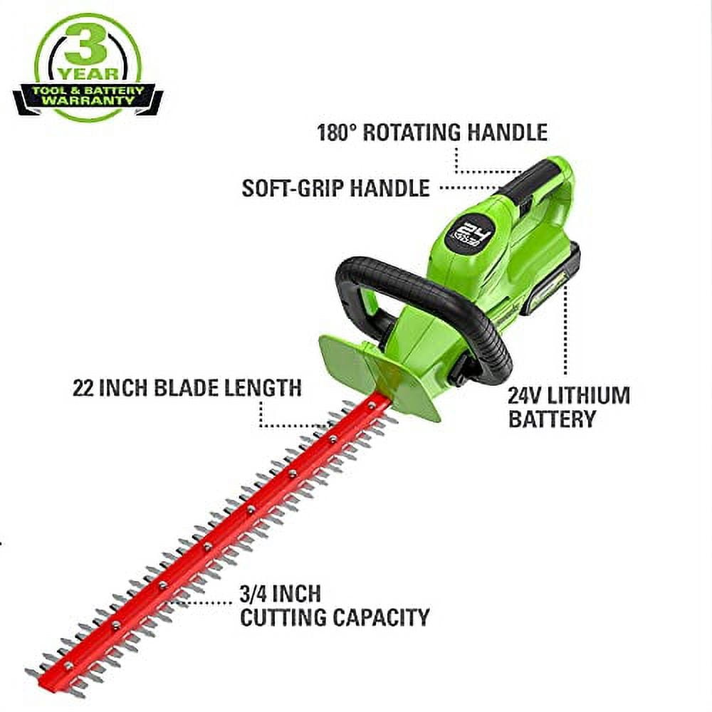 Greenworks 24V 22" Hedge Trimmer with 1.5Ah Battery & Charger 2205402