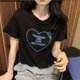 thumbnail image 5 of Letra de impresión gráfica corta Camiseta mujer casual moda manga corta cuello redondo superior para fiesta, 5 of 8