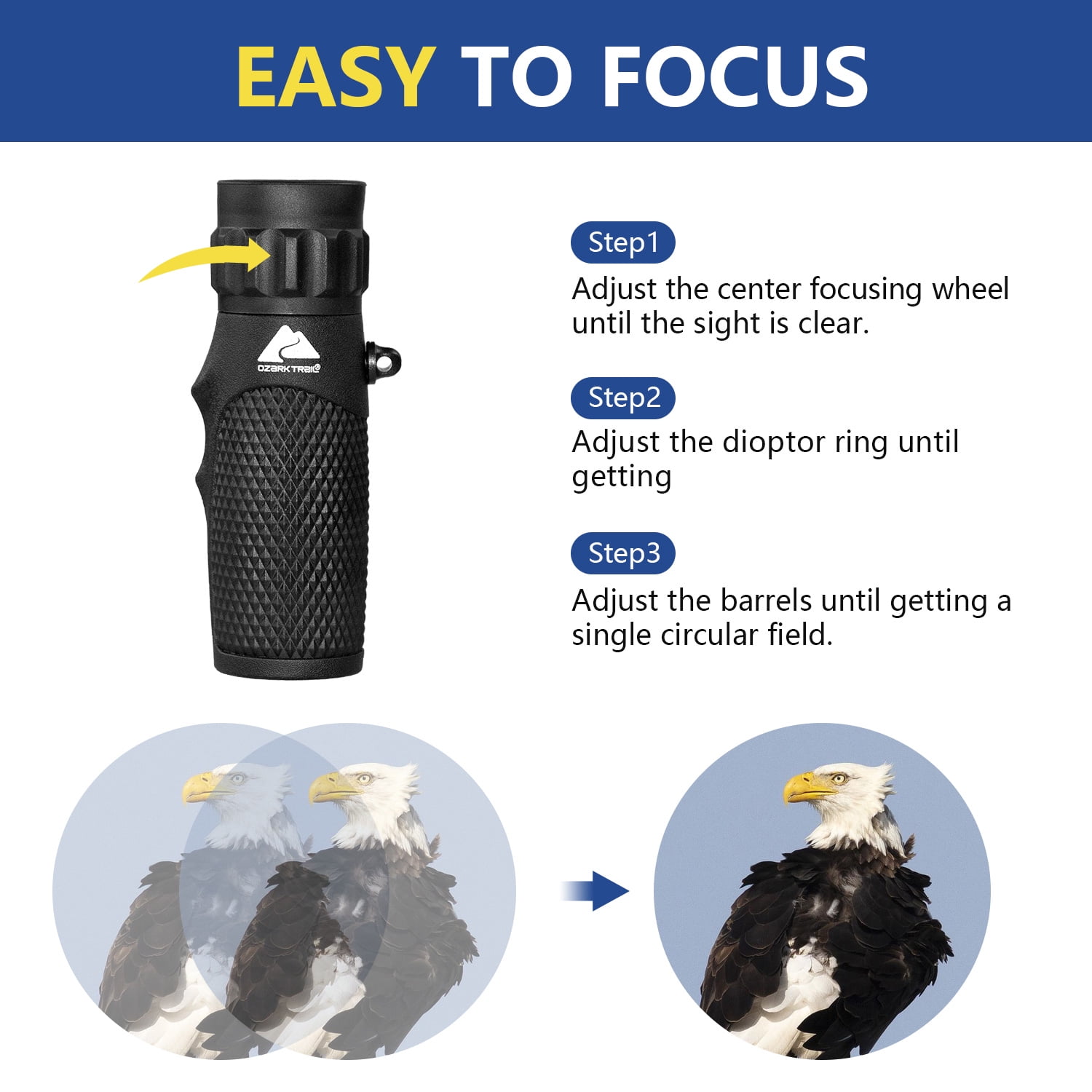 Ozark Trail 10x25 Monocular - 10X High Magnification 25mm FMC Lens Compact Monocular for Travel Hiking Theater Concert Opera Bird Watching