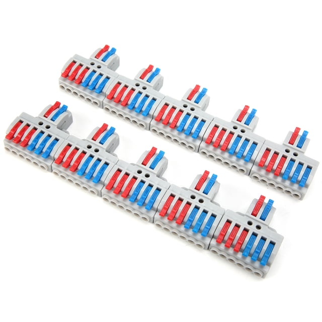10Pcs Wire Conductor Connector, 600V 2-in-6-out Lever Wire Nuts With Fixed Hole 4mm² Splitter Fast Terminal Block For 0.08-4mm² Wire