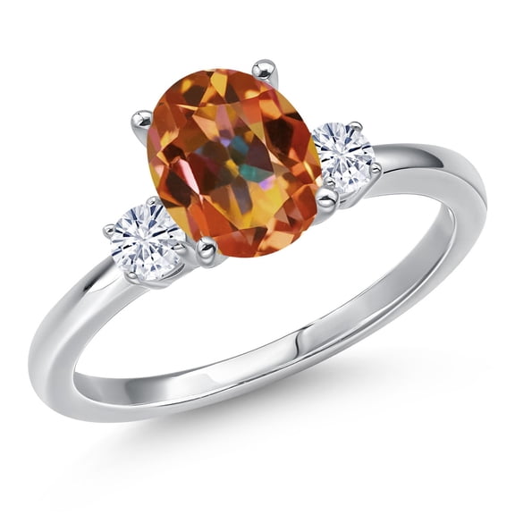 Gem Stone King 14K White Gold Ecstasy Mystic Topaz and White Moissanite Engagement Ring for Women | 2.20 Cttw | Oval 9X7MM | Gemstone November Birthstone | Size 6