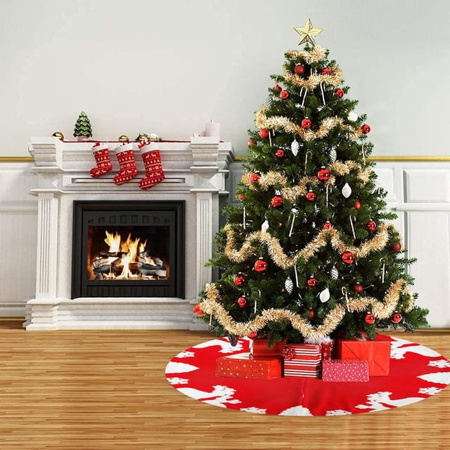Decoraciones navideñas, falda de árbol de Navidad de felpa roja, ideal para fiestas navideñas. Perfecta para decorar el hogar en Navidad. Falda esponjosa para el árbol.