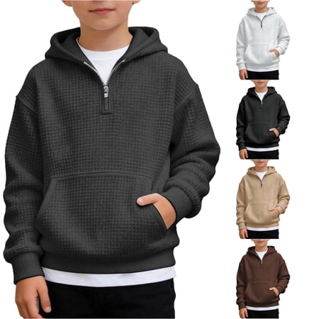 SUXIAN Hoodie For Toddler Half Zip Long Sleeve Pullover Pocket Athletic Casual Wear For Kids Boys Hoodies Grey 5-6 Years