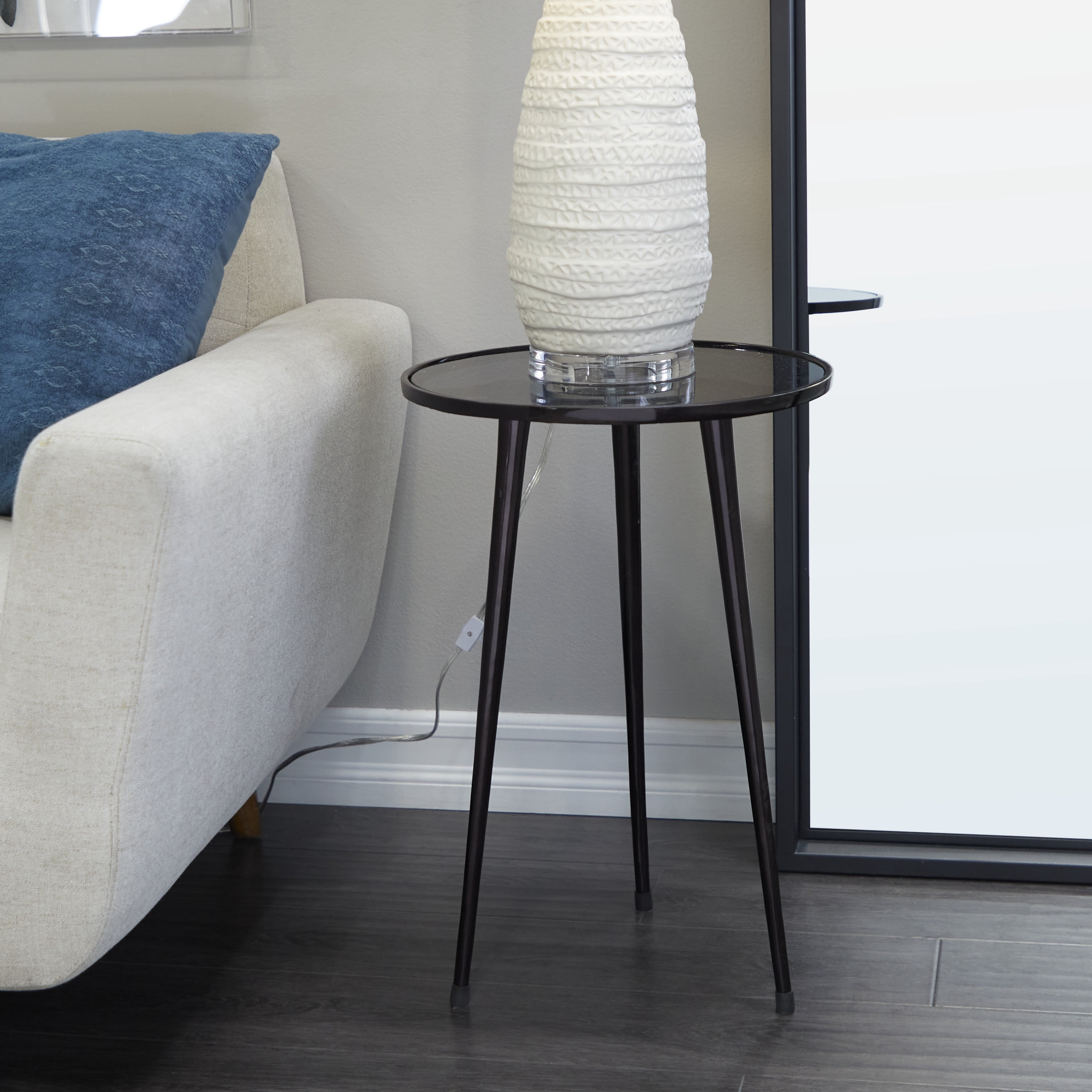 DecMode 15" x 22" Black Aluminum Tripod Legs Accent Table with Shaded Glass Top, 1-Piece