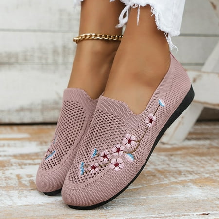 

Cathalem Women Shoes Wide Width Casual Ladies Fashion Embroidery Breathable Knitting Comfortable Flat Casual Shoes Shoes Pink 8.5