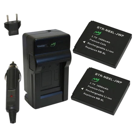 Replacement for Canon A2200 Battery (2-Pack 1000mAh) and Charger with Car Adapter