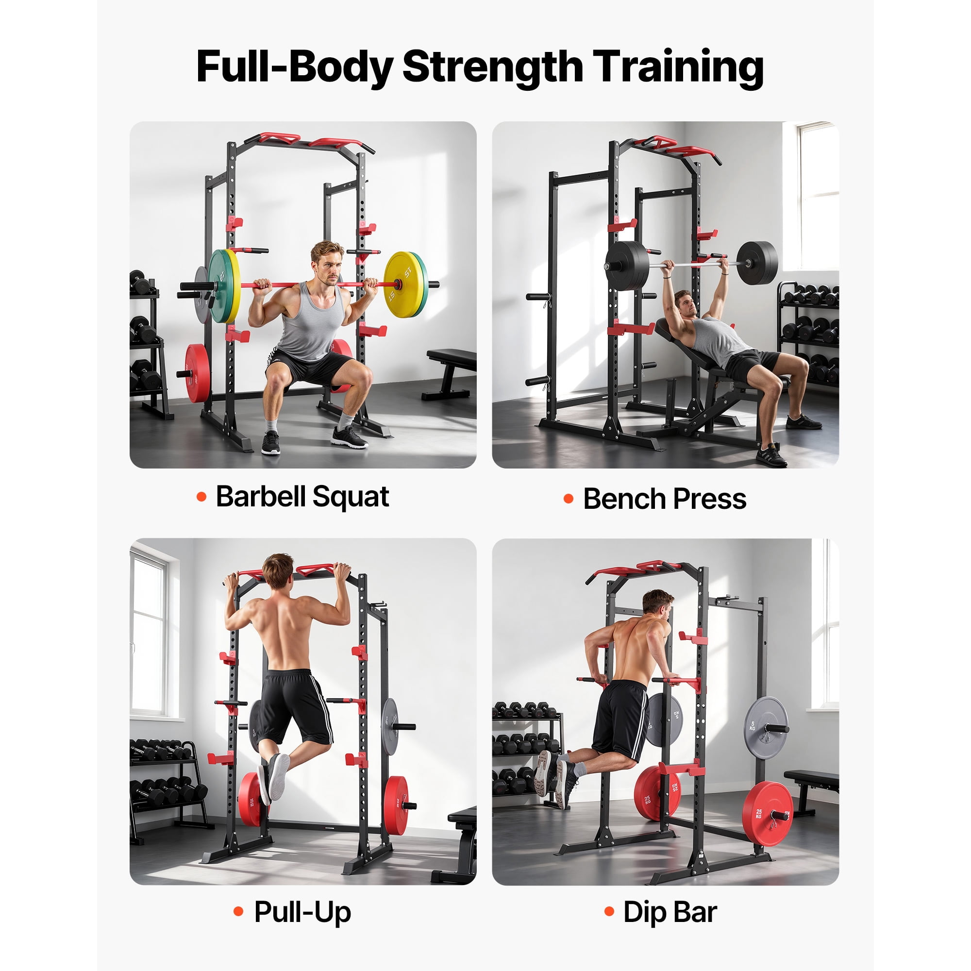 KFFKFF Multifunctional Power Cage Power Rack with Adjustable Height Exercise – 83.46 in, 100.53 lbs, Red