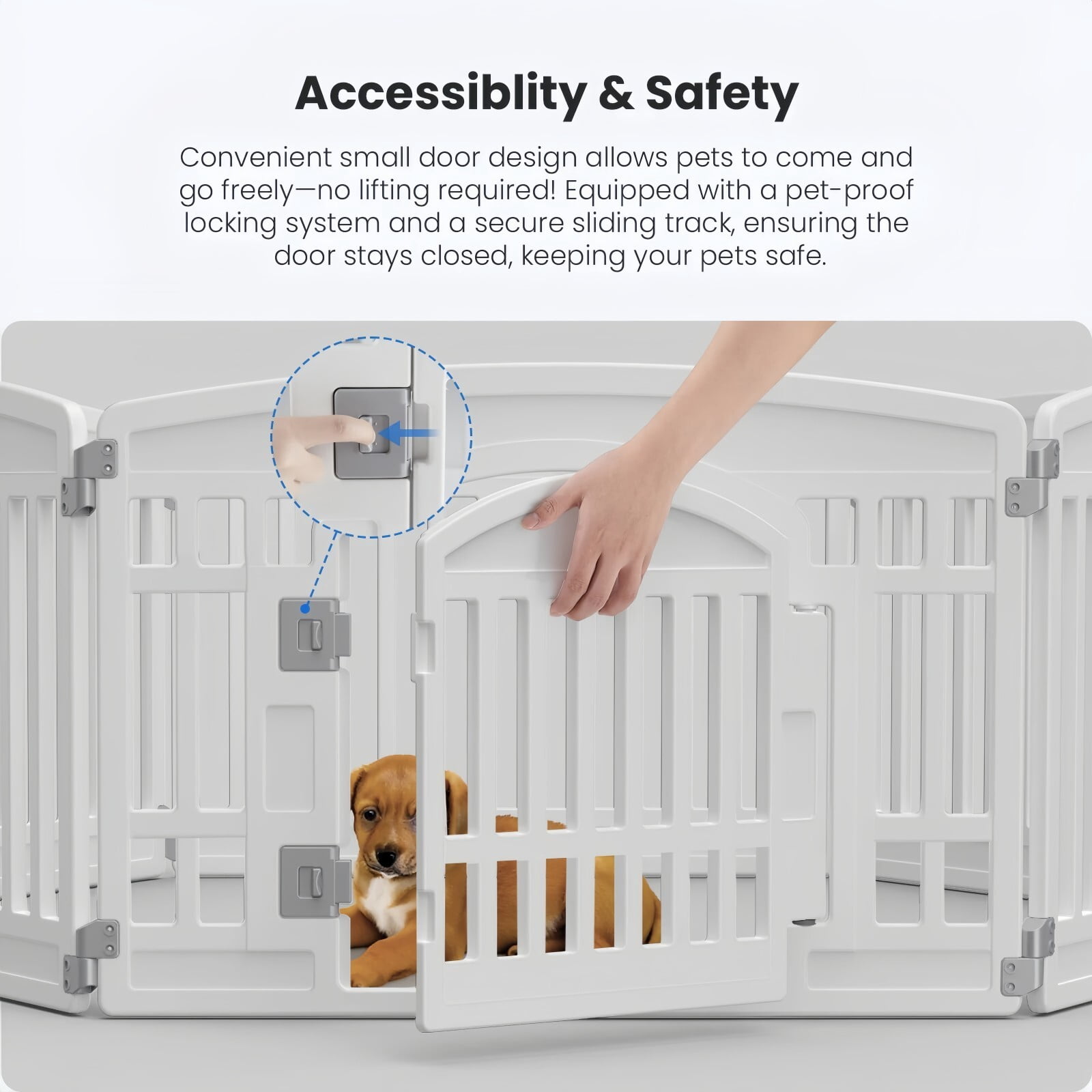 Telyra Pet Playpen Indoor & Outdoor 6 Panels Dog Fence with Safety Lock, White