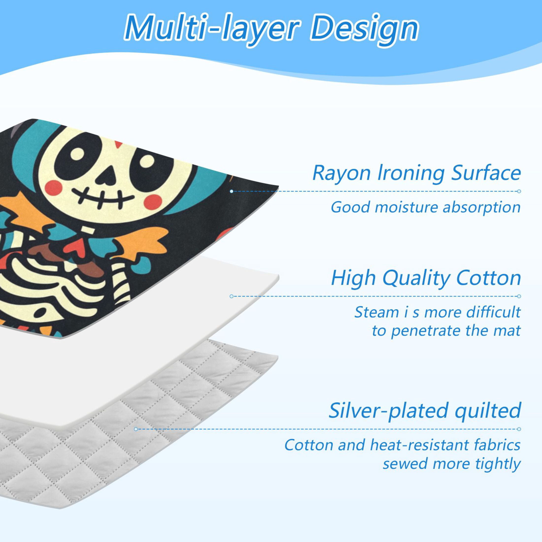 Cute Clown Skeleton Mardi-gras Halloween Ironing Mat Blanket Portable Travel Ironing Pad Heat Resistant Pad 47.2" x 27.6”